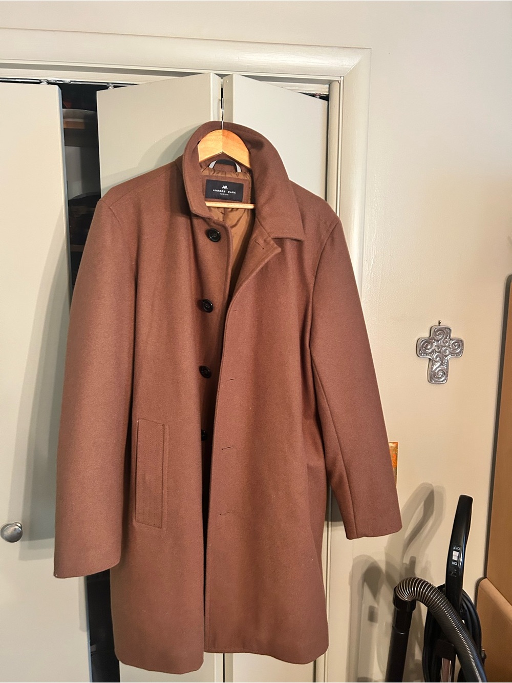 Andrew Marc Men's Brown Wool Pea Coat 27”Sleeve 22”W 38”L